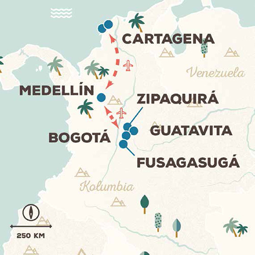 Kolumbia utazás térkép