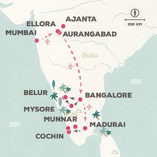 Dél-India utazás térkép