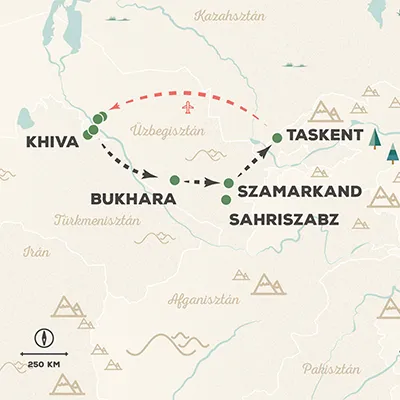 Üzbegisztán utazás térkép